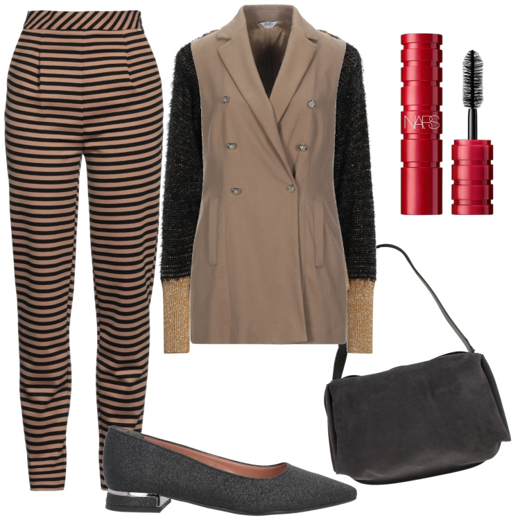 Outfit donna - Total look #1809676. Stile Casual per Ufficio. Abbinamento con pullovers, blazer, ballerine, borse a spalla, pantaloni, mascara.