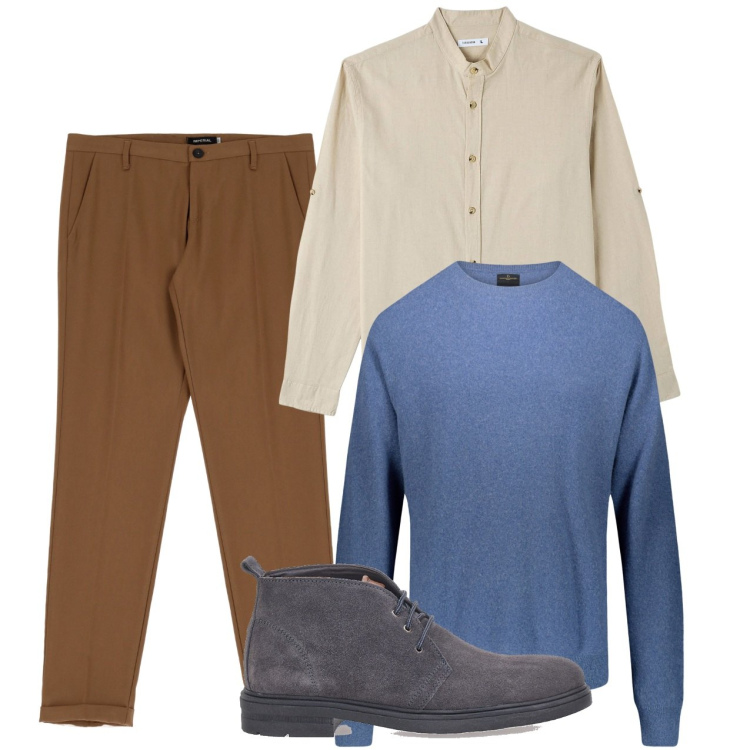 Outfit uomo - City. Stile Casual per Tutti i giorni. Abbinamento con camicie, pantaloni, maglieria, scarpe stringate.