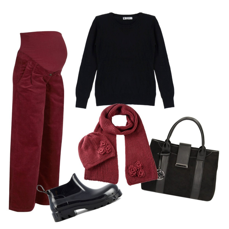 Outfit donna - Total look #1809930. Stile Casual per Tutti i giorni. look ideale per Premaman. Abbinamento con sciarpe, pantaloni culotte, pullovers, borse a mano, stivali.