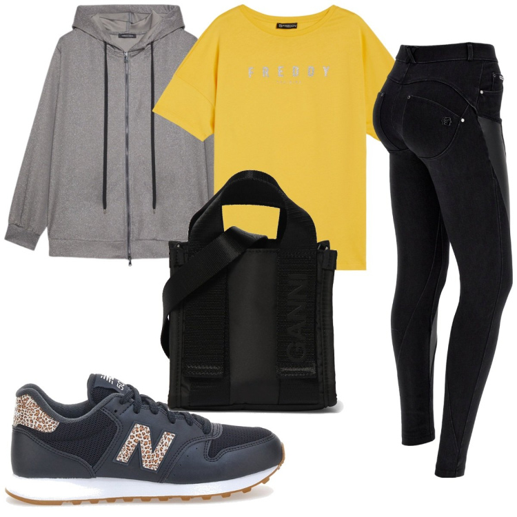 Outfit donna - Total look #1809962. Stile Basic per Sport. Abbinamento con jeans skinny, t-shirt, sneakers, felpe con cappuccio, shopping bag.
