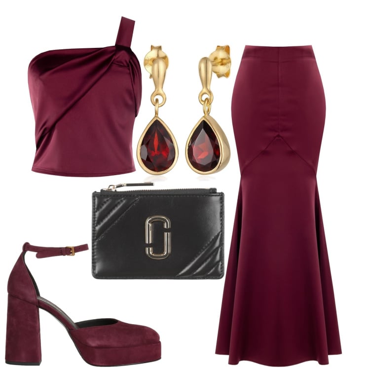 Outfit donna - Glamour alla festa. Stile Glamour per Cerimonia. Abbinamento con décolleté, pochette, orecchini, gonne lunghe, top.