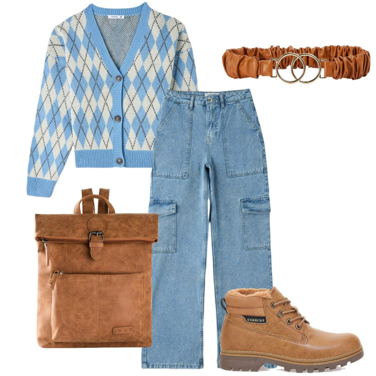 Outfit donna - I jeans cargo. Stile Basic per Tutti i giorni. Abbinamento con zaini, cardigans, jeans, cinture, stivaletti.