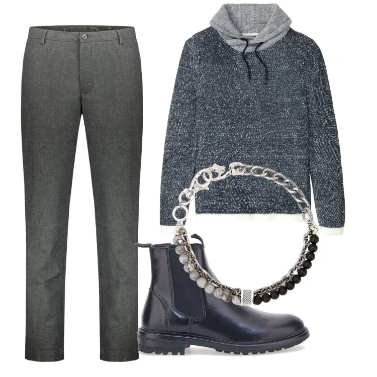 Outfit uomo - City. Stile Casual per Tutti i giorni. Abbinamento con maglieria, braccialetti, stivali e stivaletti, pantaloni.