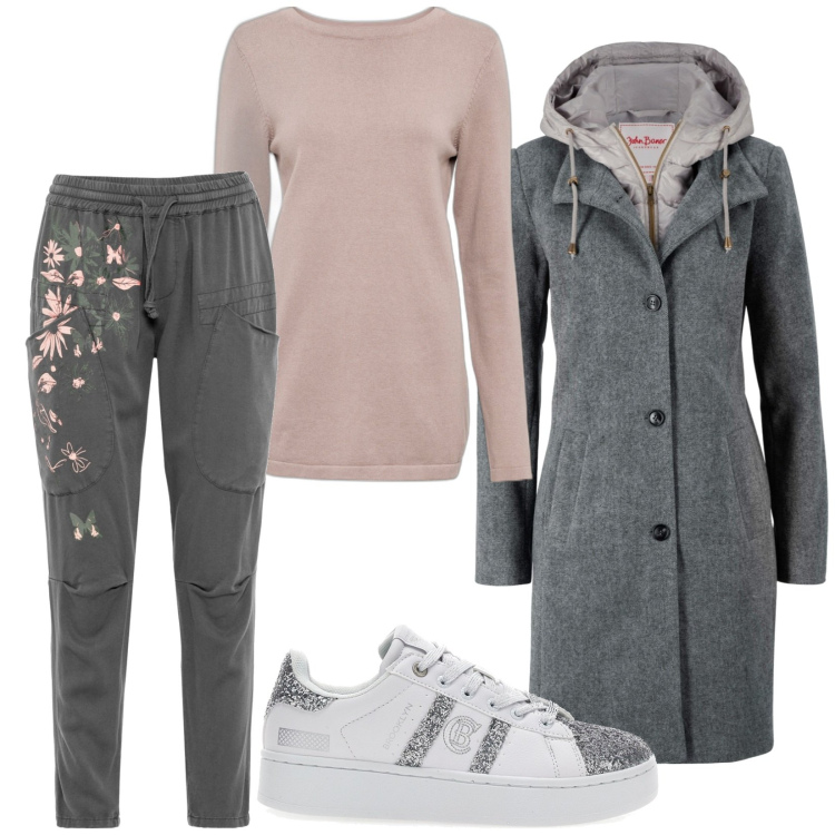 Outfit donna - A passeggio. Stile Casual per Tutti i giorni. Abbinamento con cappotti, pantaloni, maglieria, sneakers.