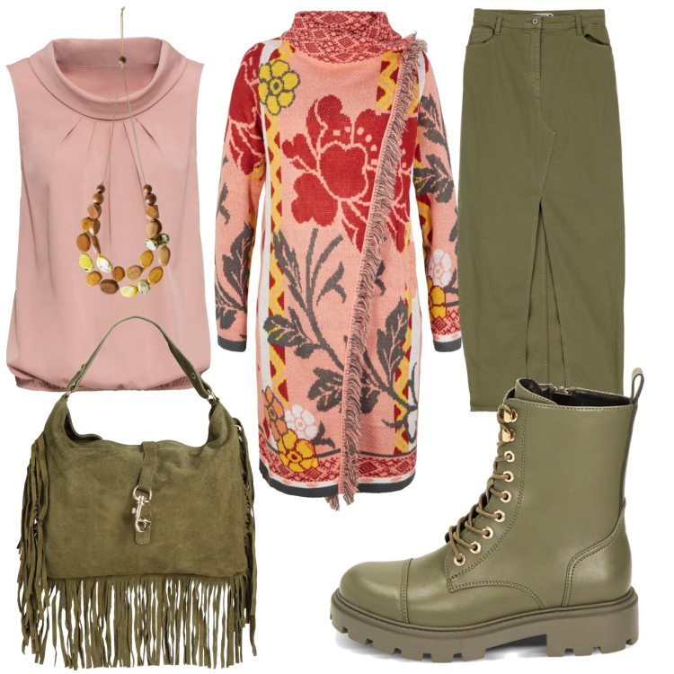 Outfit donna - Total look #1810297. Stile Vintage retrò per Scuola/Università. Abbinamento con borse a mano, top, cardigans, gonne lunghe, anfibi, collane.