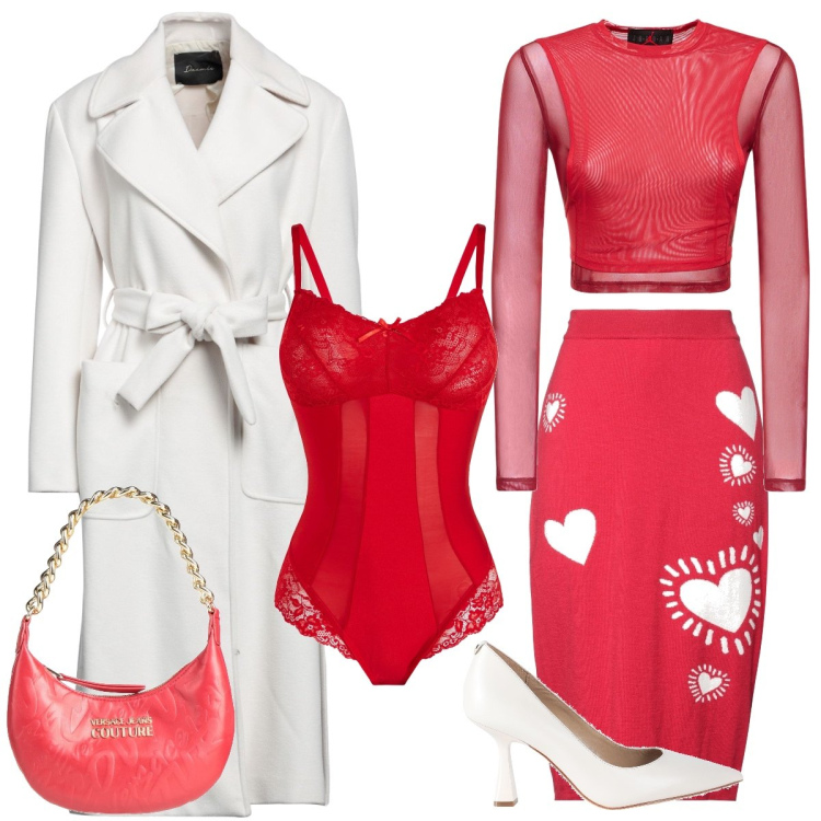 Outfit donna - Sweetheart. Stile Romantica per Tutti i giorni. Abbinamento con body, cappotti, décolleté, gonne longuette, borse a mano, top.