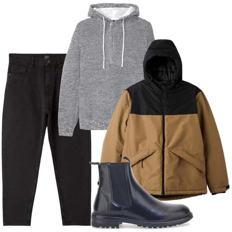 Outfit uomo - City. Stile Urban per Tutti i giorni. Abbinamento con maglieria, cappotti, pantaloni, stivali e stivaletti.