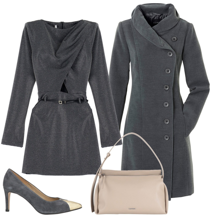 Outfit donna - Dettaglio crema. Stile Glamour per Serata fuori. Abbinamento con cappotti, décolleté, borse a mano, vestiti corti.