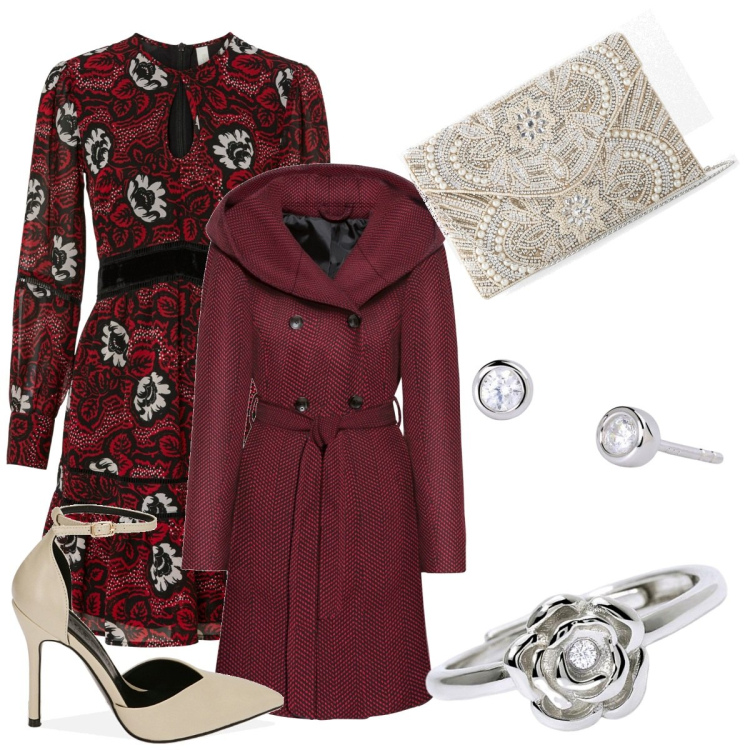 Outfit donna - Total look #1810648. Stile Bon Ton per Tutti i giorni. Abbinamento con cappotti, pochette, vestiti, anelli, orecchini, décolleté.