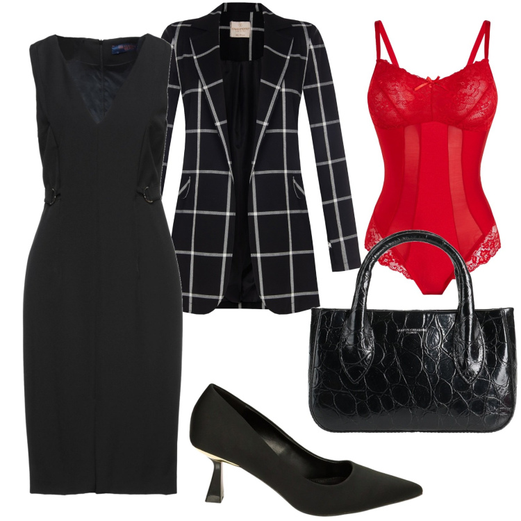 Outfit donna - Total look #1810654. Stile Casual chic per Ufficio. Abbinamento con body, vestiti midi/longuette, borse a mano, cappotti, décolleté.