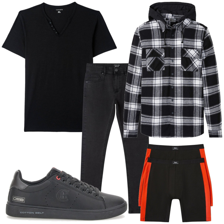 Outfit uomo - Total look #1810683. Stile Casual per Tutti i giorni. Abbinamento con camicie, boxer, jeans skinny, t-shirt, sneakers.