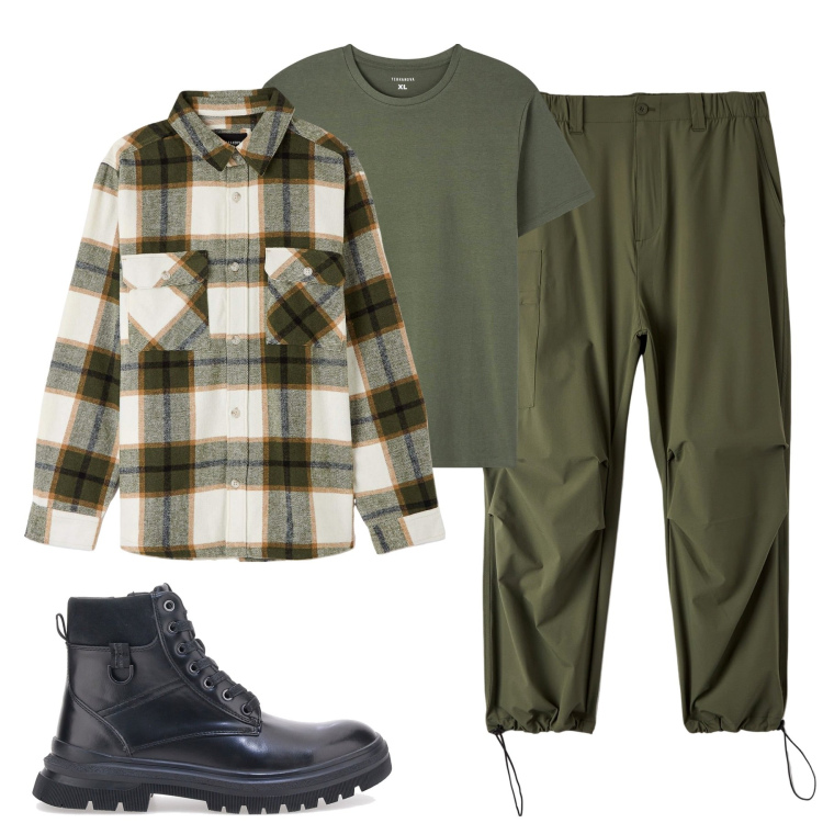 Outfit uomo - Total look #1810815. Stile Urban per Tutti i giorni. Abbinamento con pantaloni, t-shirt, cappotti, anfibi.