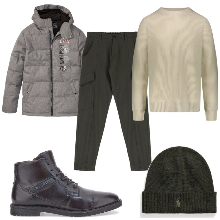 Outfit uomo - Total look #1810869. Stile Casual per Tutti i giorni. Abbinamento con giacche, pantaloni, berretti, maglieria, stivali e stivaletti.