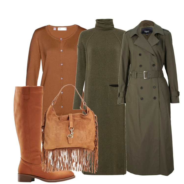Outfit donna - City. Stile Urban per Tutti i giorni. Abbinamento con vestiti, stivali, trench, cardigans, borse a mano.
