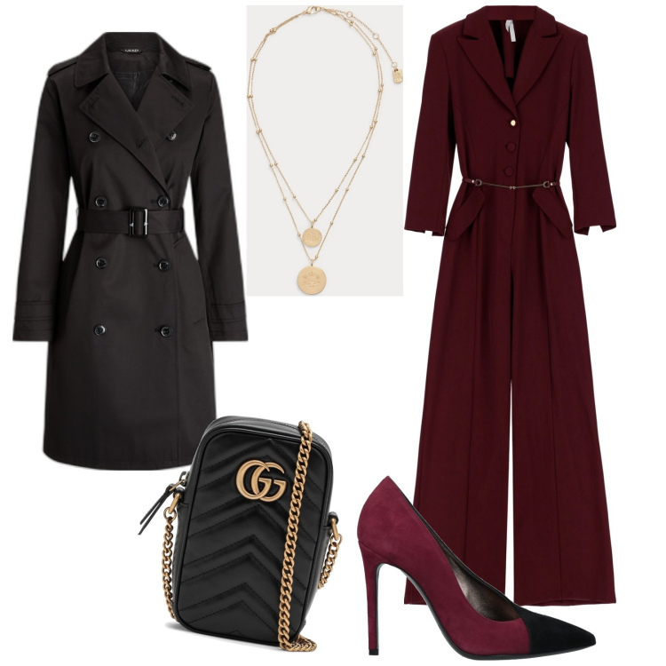 Outfit donna - Rosso di sera. Stile Casual chic per Serata fuori. Abbinamento con décolleté, tute, ciondoli, trench, borse a secchiello.