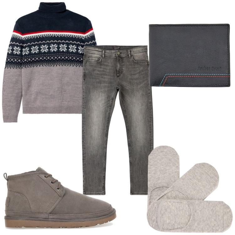Outfit uomo - Total look #1810905. Stile Casual per Tutti i giorni. Abbinamento con maglieria, calzini, jeans skinny, scarpe stringate, portafogli.