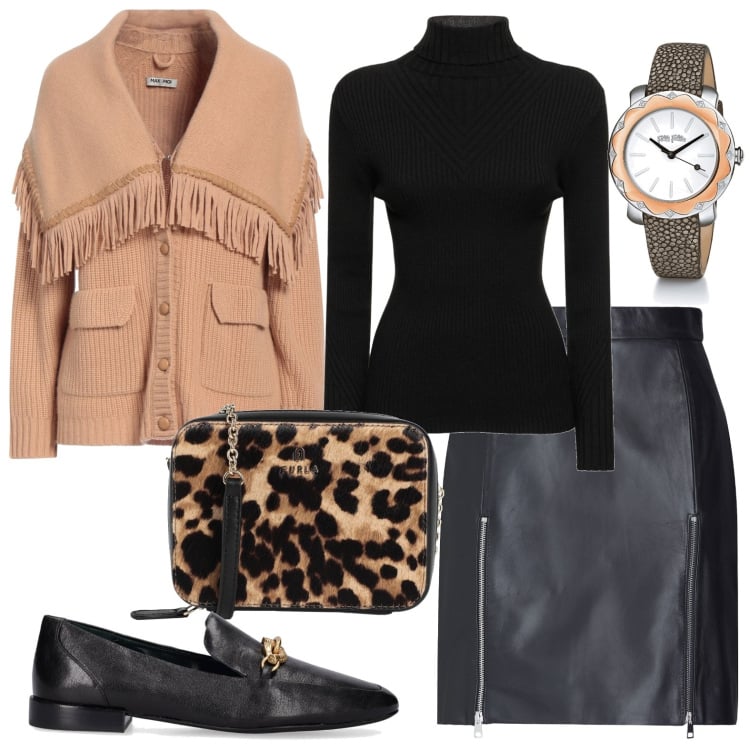 Outfit donna - Total look #1811042. Stile Casual per Tutti i giorni. Abbinamento con minigonne, cardigans, borse a tracolla, orologi, mocassini, top.