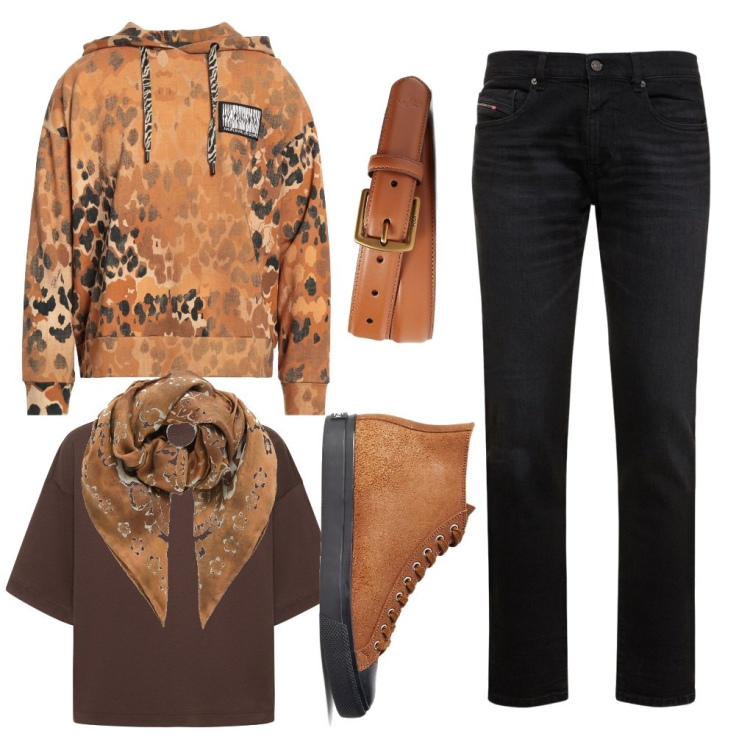 Outfit uomo - Carlo: felpa maculata.. Stile Urban per Tutti i giorni. Abbinamento con felpe con cappuccio, sneakers, cinture, sciarpe e foulard, jeans slim fit, t-shirt.