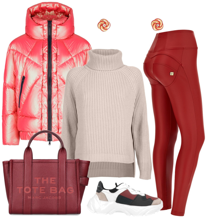 Outfit donna - Il pantalone. Stile Casual per Tutti i giorni. Abbinamento con sneakers, pantaloni skinny, blazer, shopping bag, orecchini, maglieria.