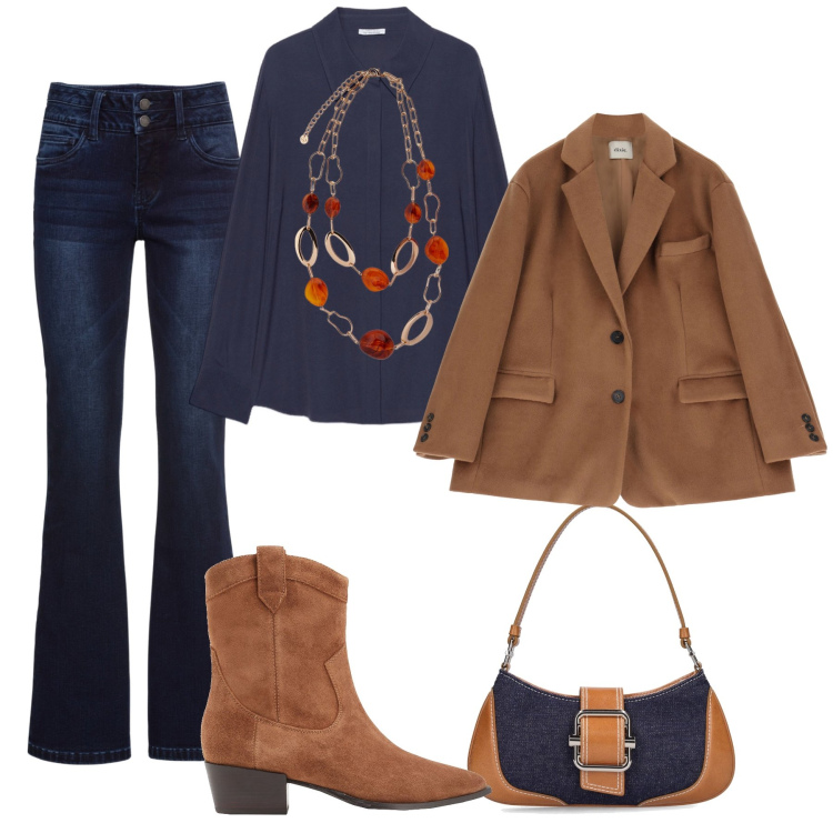 Outfit donna - Taglia over basic. Stile Basic per Tutti i giorni. Abbinamento con jeans bootcut, stivaletti texani, blazer, ciondoli, camicie, borse a spalla.