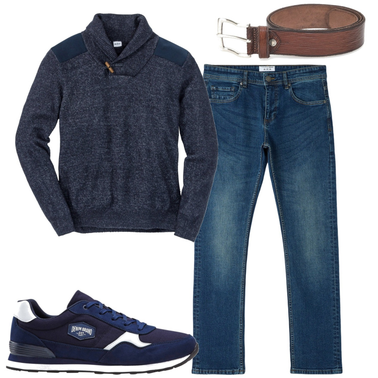 Outfit uomo - Total look #1811250. Stile Casual per Tutti i giorni. Abbinamento con maglieria, sneakers, jeans dritti, cinture.