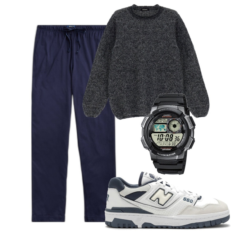 Outfit uomo - City. Stile Urban per Tutti i giorni. Abbinamento con orologi, pullovers, pantaloni, sneakers.