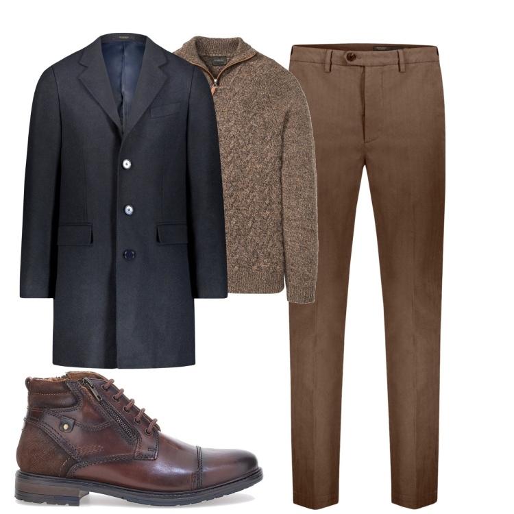 Outfit uomo - Total look #1811302. Stile Business/Elegante per Tutti i giorni. Abbinamento con maglieria, pantaloni, cappotti, scarpe stringate.