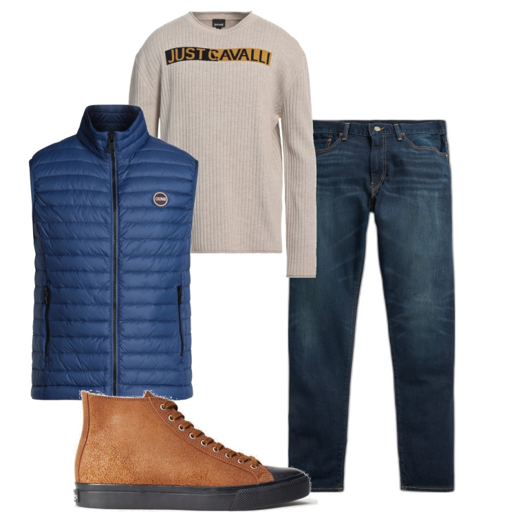 Outfit uomo - Inverno. Stile Casual per Tutti i giorni. Abbinamento con pullovers, piumini, sneakers, jeans.