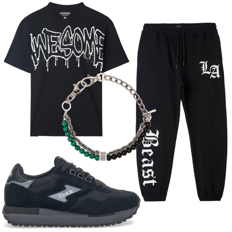 Outfit uomo - Total look #1811497. Stile Urban per Tutti i giorni. Abbinamento con t-shirt, pantaloni sportivi, braccialetti, sneakers.