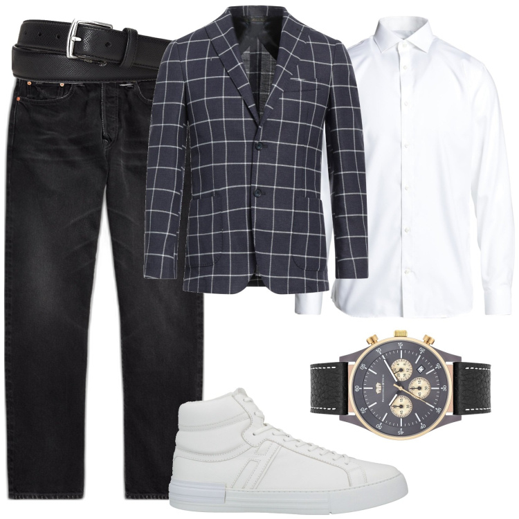 Outfit uomo - Total look #1811539. Stile Trendy per Tutti i giorni. Abbinamento con orologi, camicie, sneakers alte, giacche, cinture, jeans.