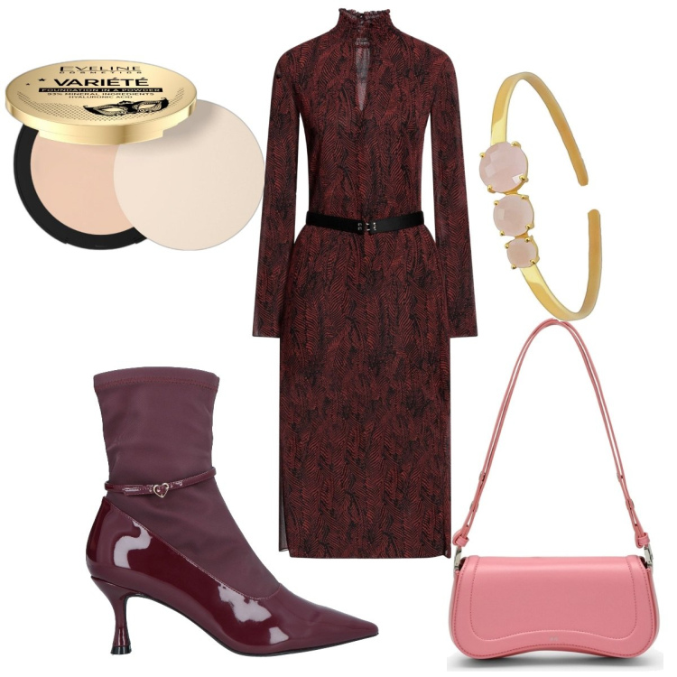 Outfit donna - Total look #1811545. Stile Trendy per Tutti i giorni. Abbinamento con vestiti midi/longuette, stivaletti, braccialetti, ciprie, borse a spalla.