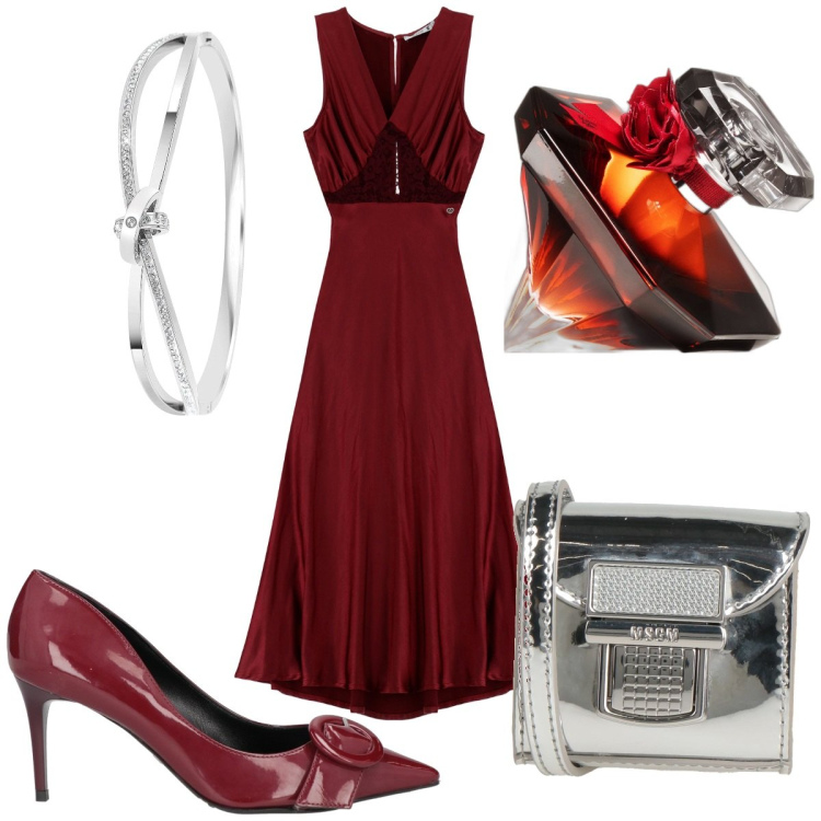 Outfit donna - Total look #1811563. Stile Trendy per Serata fuori. Abbinamento con borse a tracolla, décolleté, braccialetti, profumi, vestiti midi/longuette.