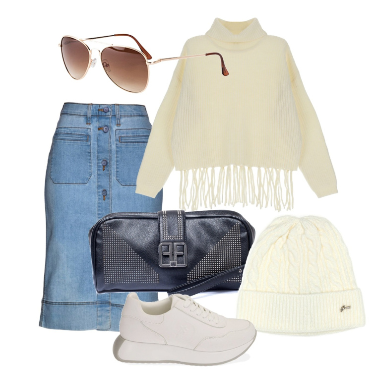 Outfit donna - Ghost outfitter - febbraio. Stile Casual per Tutti i giorni. Abbinamento con gonne, occhiali da sole, pochette, maglieria, sneakers, berretti.