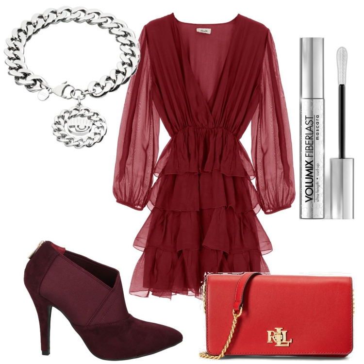 Outfit donna - Total look #1811583. Stile Glamour per Serata fuori. Abbinamento con stivaletti, braccialetti, mascara, borse a mano, vestiti corti.
