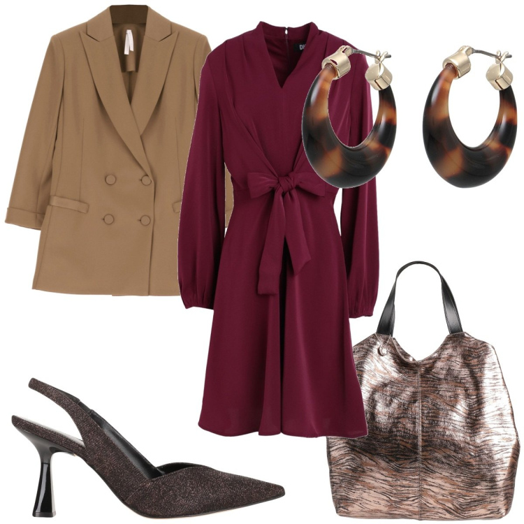 Outfit donna - Total look #1811594. Stile Trendy per Tutti i giorni. Abbinamento con décolleté, orecchini, borse a mano, vestiti midi/longuette, cappotti.