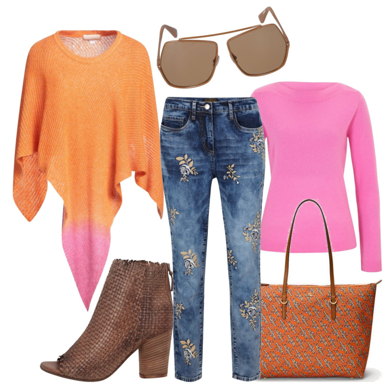 Outfit donna - Jeans con ricamo. Stile Casual chic per Tutti i giorni. Abbinamento con jeans, maglieria, cappotti, stivaletti, borse tote, occhiali da sole.