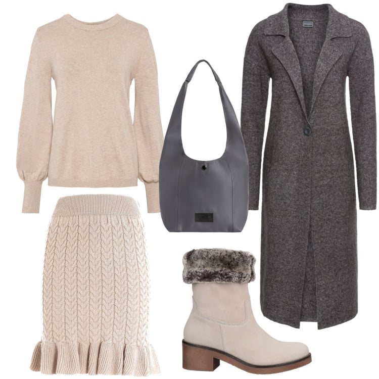 Outfit donna - La gonna di lana. Stile Casual chic per Ufficio. Abbinamento con stivaletti, maglieria, cappotti, gonne longuette, borse a spalla.
