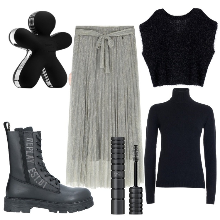 Outfit donna - Simona: smokey eyes. Stile Rock per Tutti i giorni. Abbinamento con anfibi, profumi, mascara, maglieria, gonne longuette, pullovers.