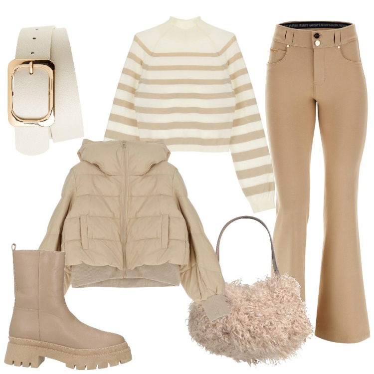 Outfit donna - Serena: apericena.. Stile Casual chic per Tutti i giorni. Abbinamento con cinture, borse a secchiello, stivaletti, piumini, pullovers, pantaloni.