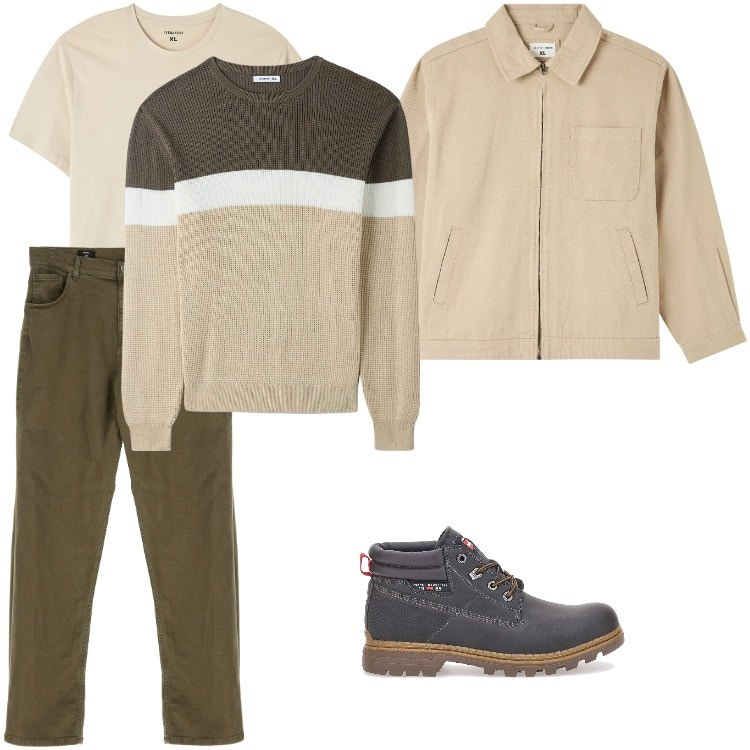Outfit uomo - In denim a Febbraio. Stile Casual per Tutti i giorni. Abbinamento con giacche, maglieria, t-shirt, pantaloni, stivali e stivaletti.