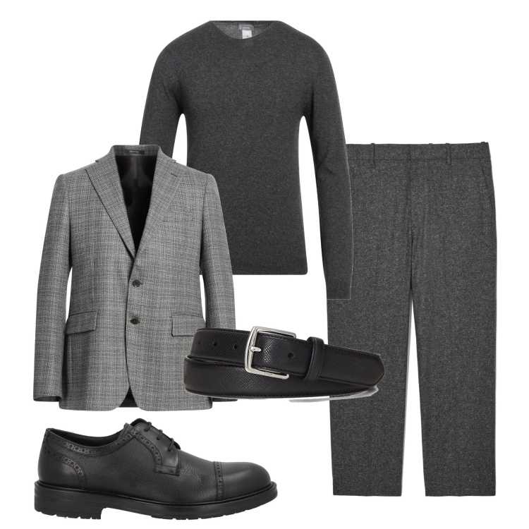 Outfit uomo - Inverno serata. Stile Business/Elegante per Serata speciale. Abbinamento con giacche, pantaloni, pullovers, scarpe stringate, cinture.