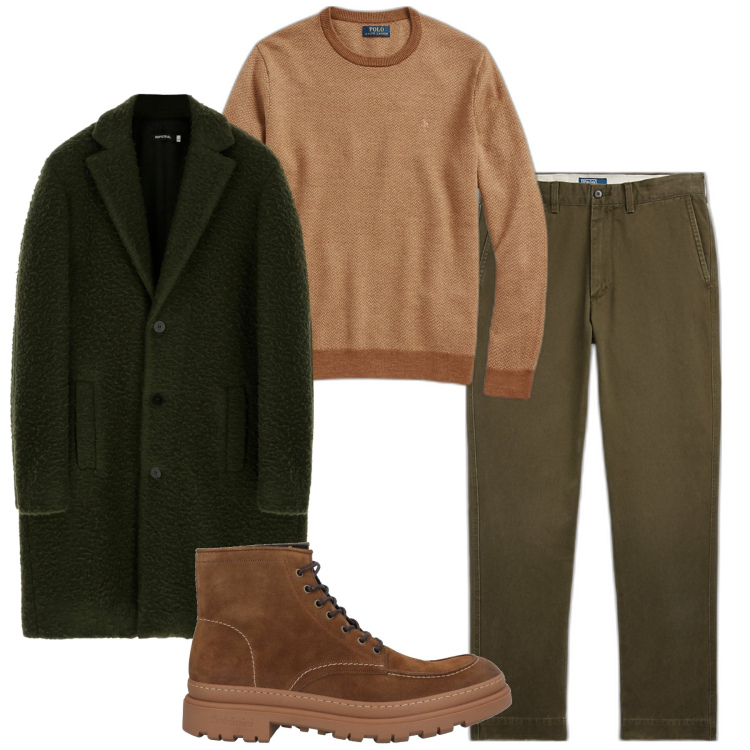 Outfit uomo - Inverno. Stile Urban per Tutti i giorni. Abbinamento con stivali e stivaletti, pantaloni, maglieria, cappotti.