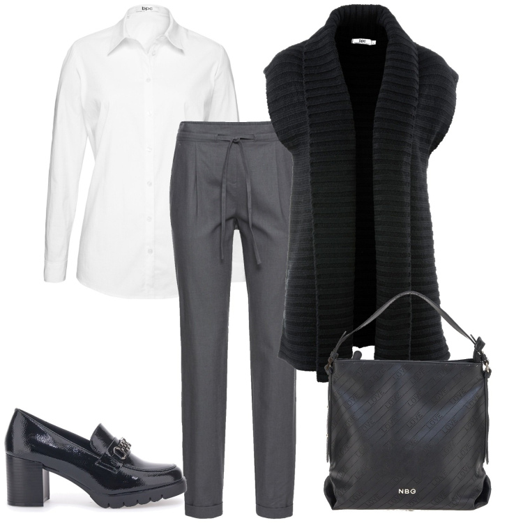 Outfit donna - Total look #1811883. Stile Casual chic per Ufficio. Abbinamento con pantaloni, camicie, gilet, borse a spalla, mocassini.