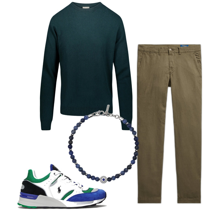 Outfit uomo - Inverno. Stile Casual per Tutti i giorni. Abbinamento con braccialetti, pantaloni, sneakers, maglieria.