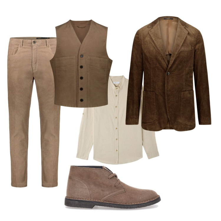 Outfit uomo - Tono su tono. Stile Business/Elegante per Ufficio. Abbinamento con camicie, gilet, giacche, pantaloni, scarpe stringate.