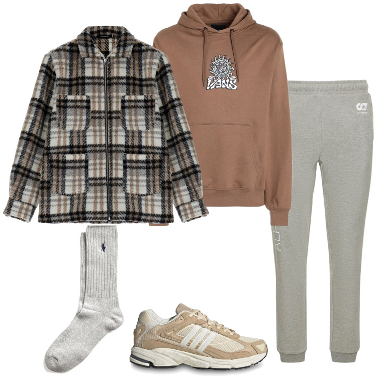 Outfit uomo - In relax. Stile Casual per Tutti i giorni. Abbinamento con felpe con cappuccio, cappotti, calzini, pantaloni, sneakers.