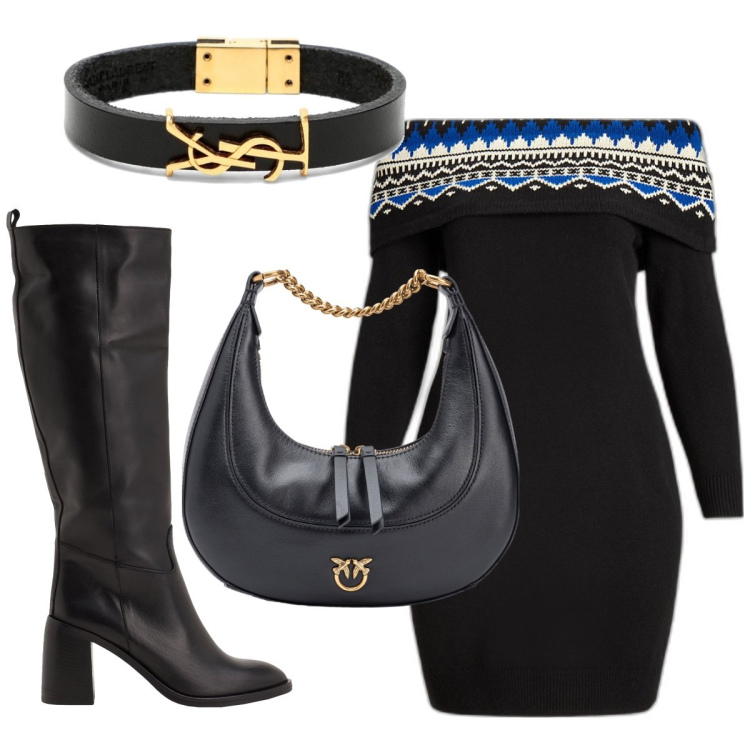 Outfit donna - Total look #1812322. Stile Trendy per Tutti i giorni. Abbinamento con stivali, borse a spalla, vestiti, braccialetti.