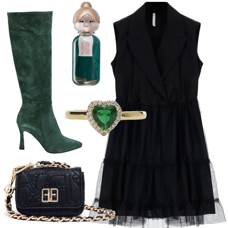 Outfit donna - Il mio capodanno cinese. Stile Chic per Cerimonia. Abbinamento con profumi, anelli, marsupi, vestiti corti, stivali.
