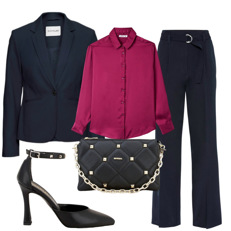 Outfit donna - Total look #1812353. Stile Chic per Tutti i giorni. Abbinamento con blazer, pantaloni, camicie, pochette, décolleté.