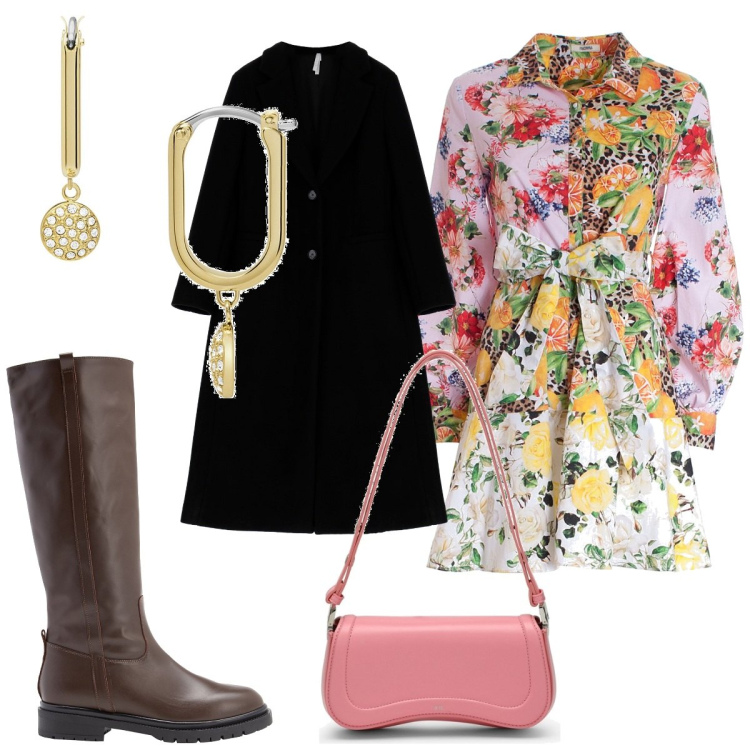 Outfit donna - Total look #1812396. Stile Trendy per Tutti i giorni. Abbinamento con stivali, orecchini, cappotti, vestiti chemisier, borse a spalla.